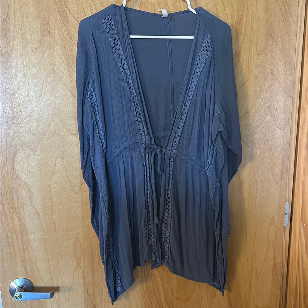 Elan Flowy Blue Bathing Suit Cover Up with Tie Front